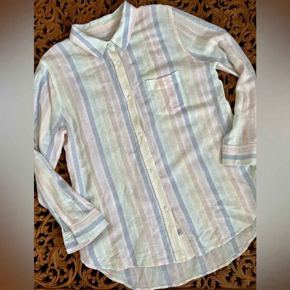 Rails Shirt Charli Mandalay Stripe Button Down Pastel Rainbow Linen Blend L Prep - Picture 2 of 7